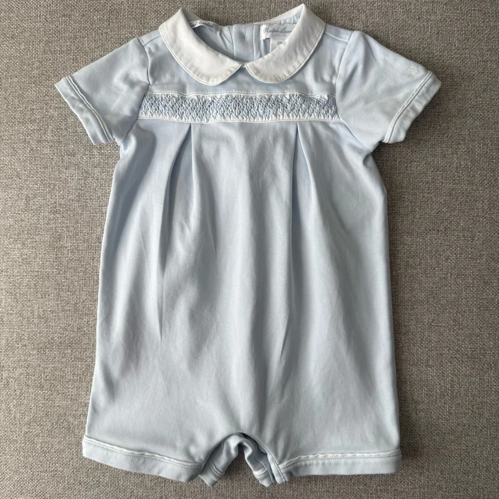 Ralph Lauren Baby Hand Smocked Interlock Shortall